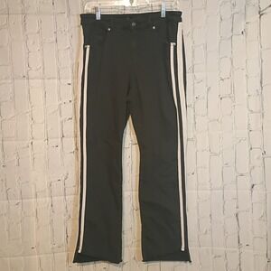 Wmns Size 10 ERIC Black Denim Racing Stripe Raw Hem Pants